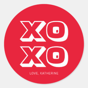 XO XO Rot-Weiß moderne fette Typografie Brauch Runder Aufkleber
