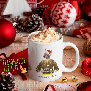 Xoloitzcuintle trägt hässlichen Pullover Weihnacht Kaffeetasse