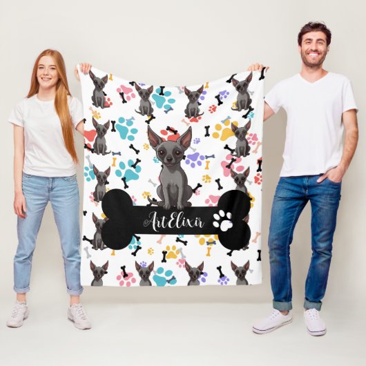 Xoloitzcuintli Knochen und Paws Print Fleecedecke (Beispiel)
