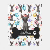 Xoloitzcuintli Knochen und Paws Print Fleecedecke (Vorderseite)
