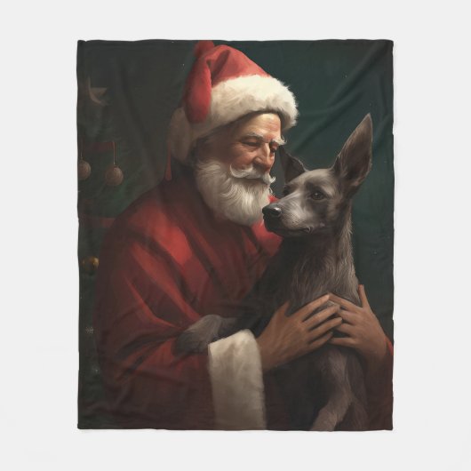 Xoloitzcuintli mit dem Weihnachtsmann Weihnachten Fleecedecke (Vorderseite)