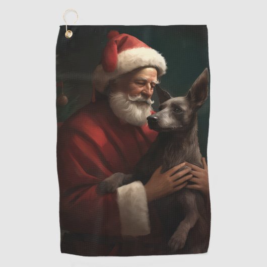 Xoloitzcuintli mit dem Weihnachtsmann Weihnachten Golfhandtuch (Vorderseite)