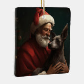 Xoloitzcuintli mit dem Weihnachtsmann Weihnachten Keramikornament (Rechts)