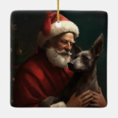 Xoloitzcuintli mit dem Weihnachtsmann Weihnachten Keramikornament (Rückseite)