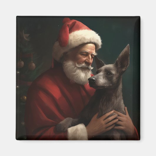 Xoloitzcuintli mit dem Weihnachtsmann Weihnachten Magnet (Vorne)