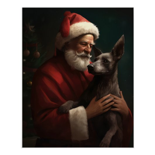 Xoloitzcuintli mit dem Weihnachtsmann Weihnachten Poster (Vorderseite)