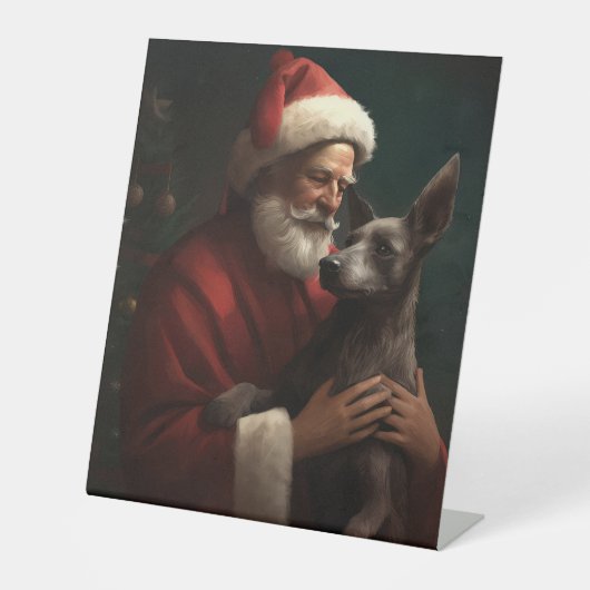 Xoloitzcuintli mit dem Weihnachtsmann Weihnachten Sockelschild (Vorderseite)