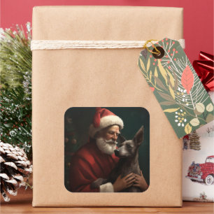 Xoloitzcuintli mit Santa Claus Festive Weihnachten Quadratischer Aufkleber