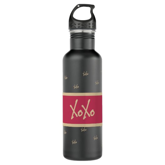 XOXO Black Hot Pink Gold Typografie Edelstahlflasche (Vorderseite)