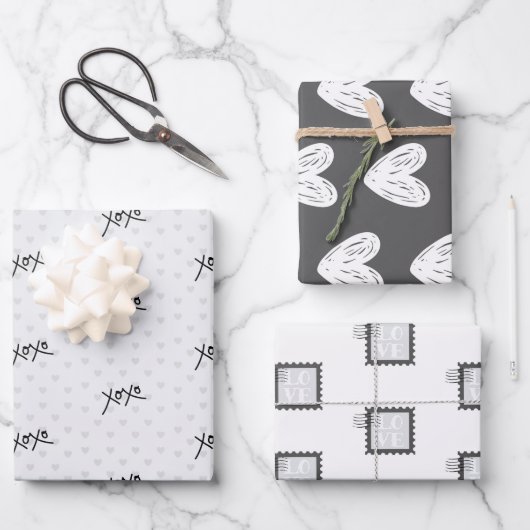 XOXO Black Valentine 19" x 29" Packpapier Geschenkpapier Set (Vorderseite)