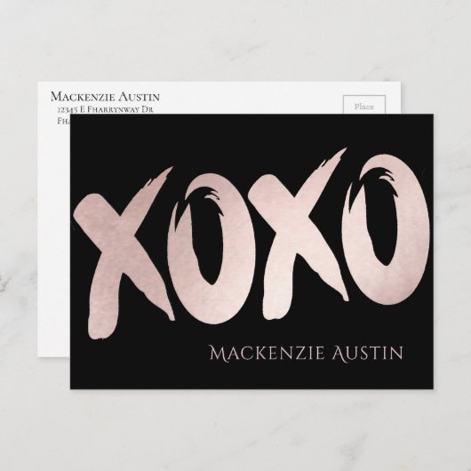 XOXO Blush Pink | Handbuchstaben Pinselstrich Postkarte (Vorne/Hinten)