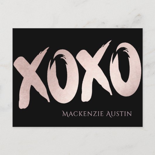 XOXO Blush Pink | Handbuchstaben Pinselstrich Postkarte (Vorderseite)