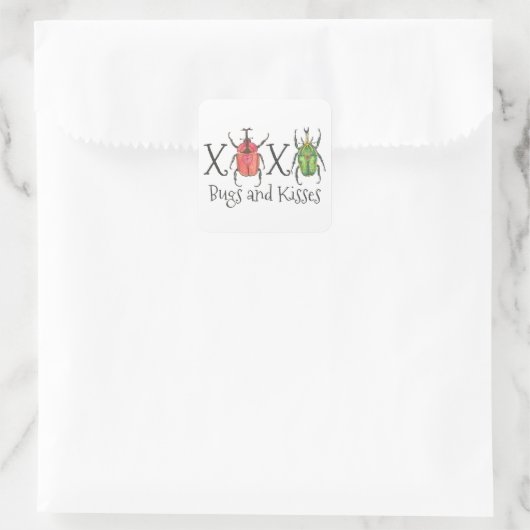 XOXO Bugs und Kisses Valentinstag Quadratischer Aufkleber (Tasche)