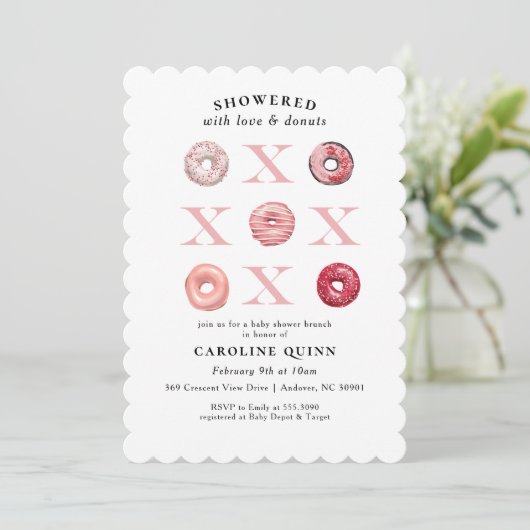 XOXO Donut Babydusche Einladung (Stehend Vorderseite)