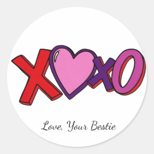 XOXO Druckaufkleber, Valentinstag Runder Aufkleber
