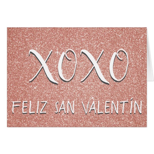 XOXO Feliz San Valentín Rosa Gold Sparkone (Vorderseite (Horizontal))