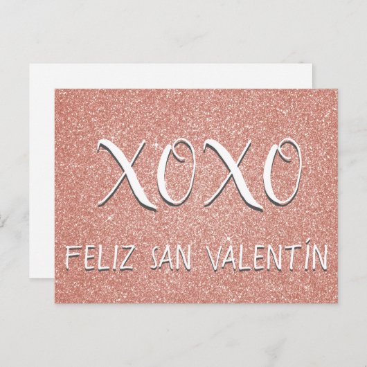 XOXO Feliz San Valentín Rosa Gold Sparkone Postkarte (Vorne/Hinten)