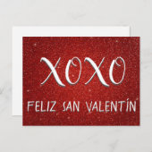 XOXO Feliz San Valentín Roter Sparkle und Glitzer Postkarte (Vorne/Hinten)