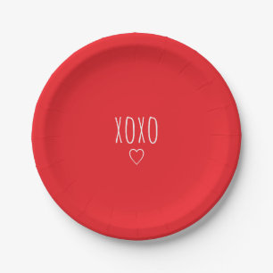 'XOXO' Fette Romantische Rote Weiße Valentinstag Pappteller