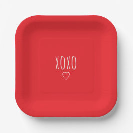 'XOXO' Fette Romantische Rote Weiße Valentinstag Pappteller