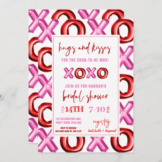 XOXO-Folienballon Hugs und Küsse für die Frau. Einladung (Vorne/Hinten)