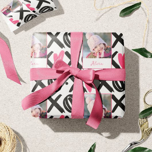 XOXO Foto und Herzmuster Valentinstag Geschenkpapier