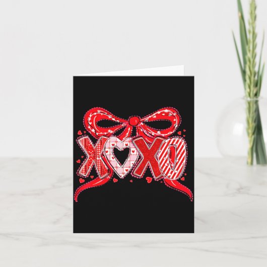 Xoxo Funny Valentines Day Love Coquette Bow Checke Karte (Vorderseite)