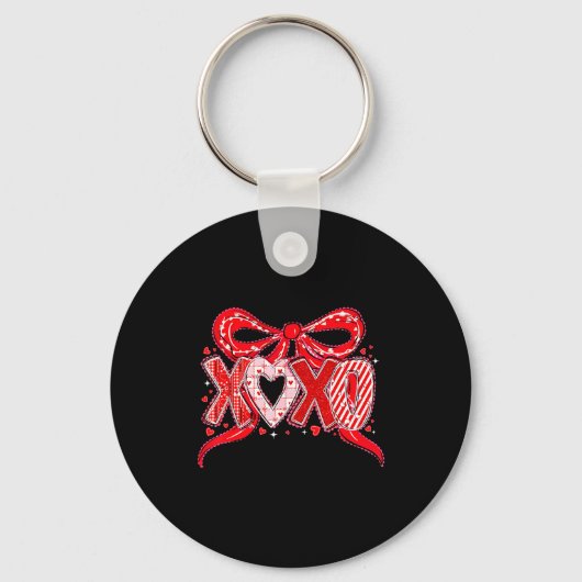 Xoxo Funny Valentines Day Love Coquette Bow Checke Schlüsselanhänger (Vorderseite)
