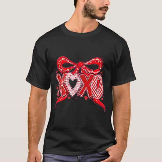 Xoxo Funny Valentines Day Love Coquette Bow Checke T-Shirt (Vorderseite)