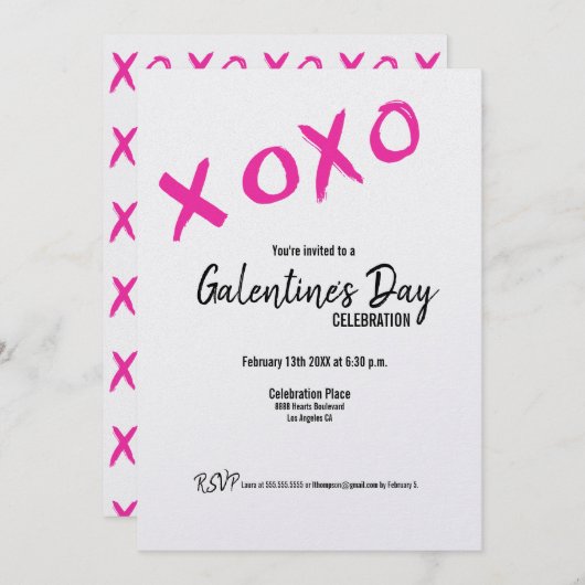 XOXO Galentine's Day Friends Valentines Party Invi Einladung (Vorne/Hinten)