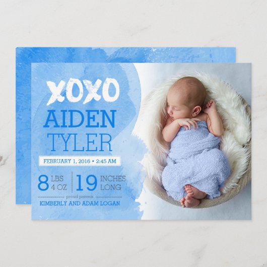 XOXO Geburtserklärung Ankündigung (Vorne/Hinten)