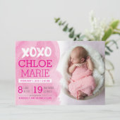 XOXO Geburtserklärung Ankündigung (Stehend Vorderseite)