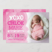 XOXO Geburtserklärung Ankündigung (Vorne/Hinten)