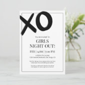 XOXO Girls Night Out Black Bestie Galentine Party Einladung (Stehend Vorderseite)