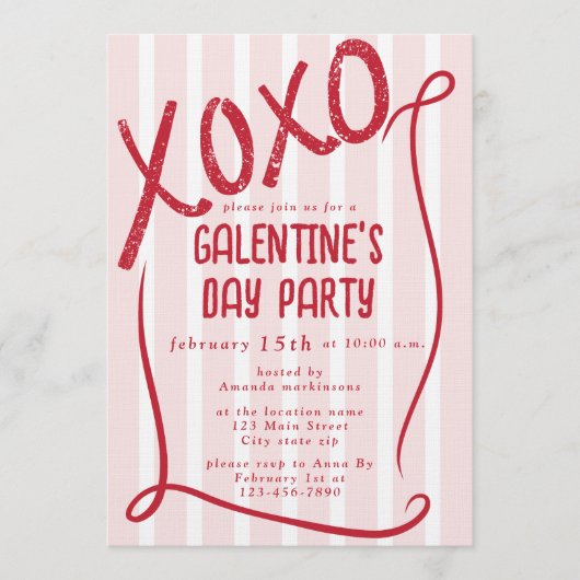 XOXO Hand Drawn Galentine’s Day Party Einladung (Vorderseite)