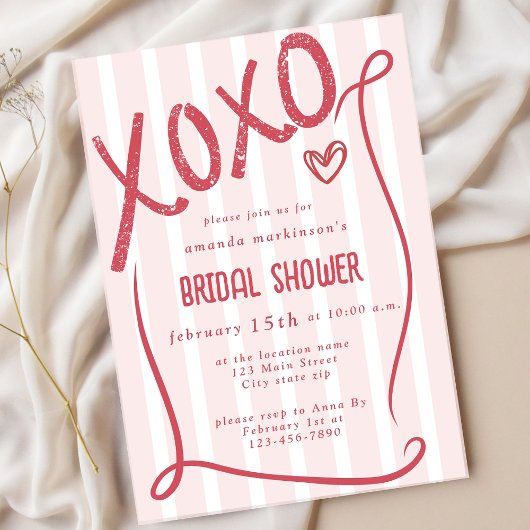 XOXO Hand Drawn Pink Bridal Shower Party Einladung