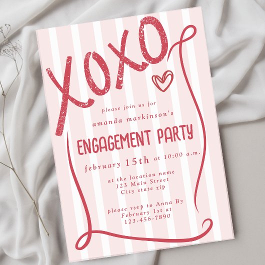 XOXO Hand Drawn Pink Engagement Party Einladung