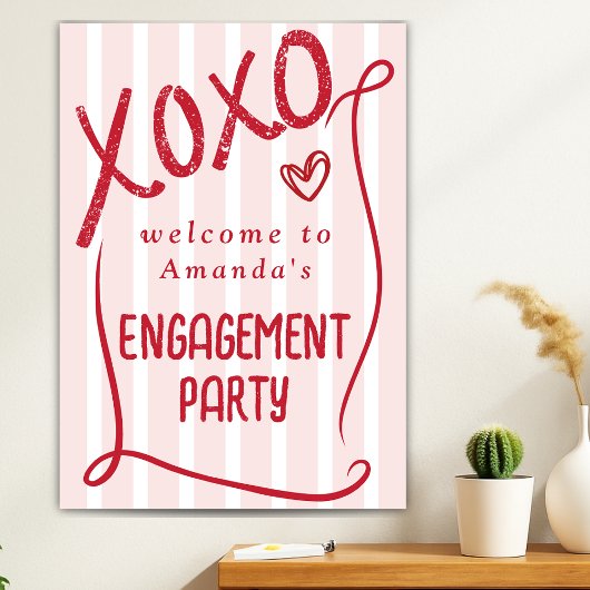 XOXO Hand Drawn Pink Engagement Party Welcome Poster