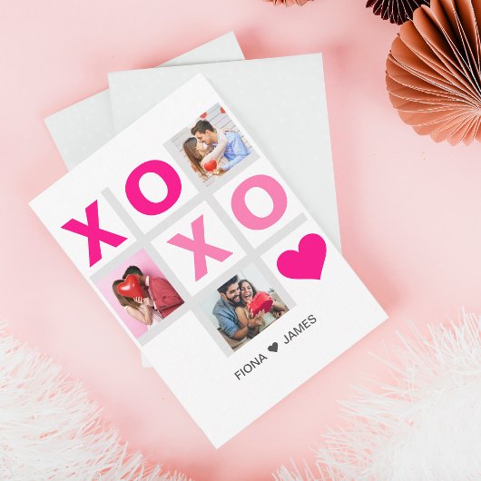 XOXO Happy Valentine's Day Pink Heart Custom Foto Dankeskarte