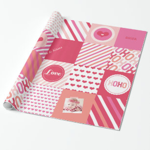 XOXO heißes Rosavalentine-Patchwork-süßes Geschenkpapier