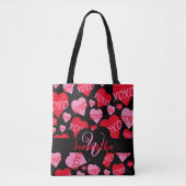 XOXO Herz rosa rotes Muster Monogramm Schwarz Tasche (Vorderseite)
