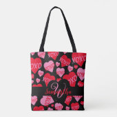XOXO Herz rosa rotes Muster Monogramm Schwarz Tasche (Rückseite)