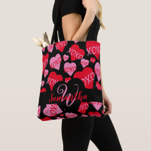 XOXO Herz rosa rotes Muster Monogramm Schwarz Tasche