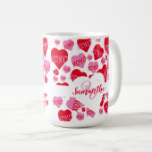 XOXO Herz rosa rotes Muster Monogramm Weiß Kaffeetasse (VorderseiteRechts)