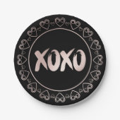 XOXO Herz rot pink | Handgebuchstabe Pinselstrich Pappteller (Vorderseite)