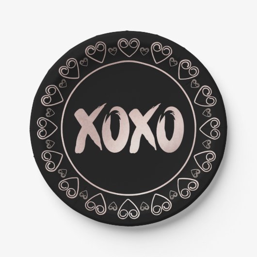 XOXO Herz rot pink | Handgebuchstabe Pinselstrich Pappteller (Vorderseite)