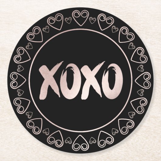 XOXO Herz rot pink | Handgebuchstabe Pinselstrich Runder Pappuntersetzer (Vorderseite)