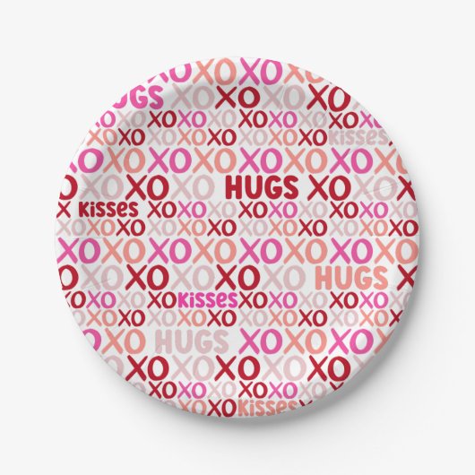 XOXO Hugs and Kisses Pink and Red Galentine Party Pappteller (Vorderseite)
