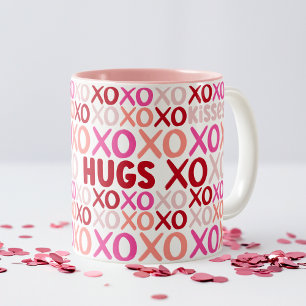 XOXO Hugs and Kisses Pink und Rot Niedlich Galenti Zweifarbige Tasse
