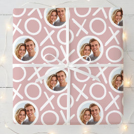 XOXO Hugs & Kisses 2 Photo Dusty Pink Brush Script Geschenkpapier